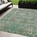 5' X 8' Sage And Gold Tribal Washable Indoor Outdoor Area Rug