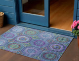3' X 5' Blue Purple And Lime Green Geometric Washable Indoor Outdoor Area Rug