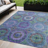 5' X 8' Blue Purple And Lime Green Geometric Washable Indoor Outdoor Area Rug