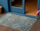3' X 5' Green Charcoal And Purple Geometric Washable Indoor Outdoor Area Rug