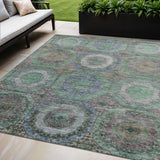 5' X 8' Green Charcoal And Purple Geometric Washable Indoor Outdoor Area Rug