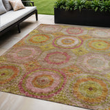 5' X 8' Orange Pink And Gold Geometric Washable Indoor Outdoor Area Rug
