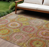 8' X 10' Orange Pink And Gold Geometric Washable Indoor Outdoor Area Rug