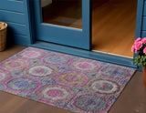 3' X 5' Pink Blue And Gold Geometric Washable Indoor Outdoor Area Rug
