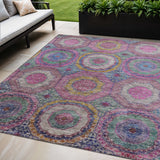 5' X 8' Pink Blue And Gold Geometric Washable Indoor Outdoor Area Rug