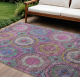 8' X 10' Pink Blue And Gold Geometric Washable Indoor Outdoor Area Rug