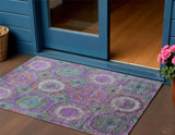 3' X 5' Purple Teal Blue And Lime Green Geometric Washable Indoor Outdoor Area Rug