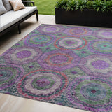 5' X 8' Purple Teal Blue And Lime Green Geometric Washable Indoor Outdoor Area Rug