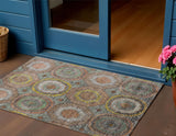 3' X 5' Sage Copper And Gold Geometric Washable Indoor Outdoor Area Rug