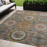 5' X 8' Sage Copper And Gold Geometric Washable Indoor Outdoor Area Rug