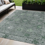 5' X 8' Artichoke Green And Gray Floral Washable Indoor Outdoor Area Rug