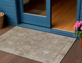 3' X 5' Khaki And Beige Floral Washable Indoor Outdoor Area Rug