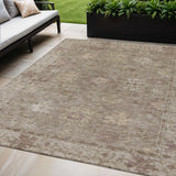 5' X 8' Khaki And Beige Floral Washable Indoor Outdoor Area Rug