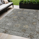 5' X 8' Pewter And Gold Floral Washable Indoor Outdoor Area Rug
