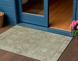3' X 5' Sage And Beige Floral Washable Indoor Outdoor Area Rug