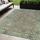 5' X 8' Brown Olive Green And Lavender Floral Washable Indoor Outdoor Area Rug
