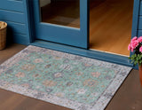 3' X 5' Mint Green Peach And Pale Aqua Floral Washable Indoor Outdoor Area Rug