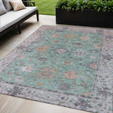 5' X 8' Mint Green Peach And Pale Aqua Floral Washable Indoor Outdoor Area Rug