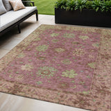 5' X 8' Pink Gold And Beige Floral Washable Indoor Outdoor Area Rug