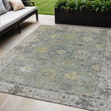 5' X 8' Sage Gray And Gold Floral Washable Indoor Outdoor Area Rug