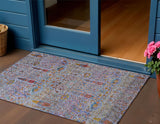 3' X 5' Blue Red And Gold Floral Washable Indoor Outdoor Area Rug