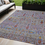 5' X 8' Blue Red And Gold Floral Washable Indoor Outdoor Area Rug