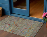 3' X 5' Green Red And Navy Blue Floral Washable Indoor Outdoor Area Rug