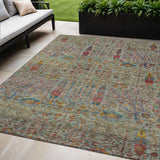 5' X 8' Green Red And Navy Blue Floral Washable Indoor Outdoor Area Rug