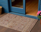 3' X 5' Terra Cotta And Beige Floral Washable Indoor Outdoor Area Rug