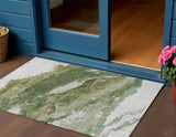3' X 5' Green And Silver Abstract Washable Indoor Outdoor Area Rug