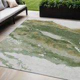 5' X 8' Green And Silver Abstract Washable Indoor Outdoor Area Rug