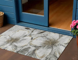 3' X 5' Silver Gray And Beige Floral Washable Indoor Outdoor Area Rug