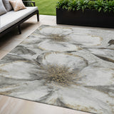 5' X 8' Silver Gray And Beige Floral Washable Indoor Outdoor Area Rug