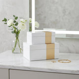 Set Of Two White And Gold Wood Jewelry Boxes