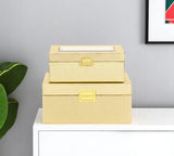 Set Of Two Gold Faux Leather And Mirrored Glass Jewelry Boxes