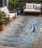 5' X 8' Blue And Beige Nautical Washable Indoor Outdoor Area Rug