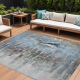 8' X 10' Blue And Beige Nautical Washable Indoor Outdoor Area Rug