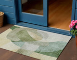 3' X 5' Artichoke Green And Taupe Abstract Washable Indoor Outdoor Area Rug