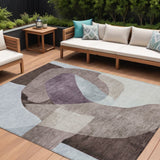 8' X 10' Brown And Taupe Abstract Washable Indoor Outdoor Area Rug
