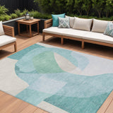 8' X 10' Pale Aqua And Beige Abstract Washable Indoor Outdoor Area Rug