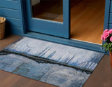 3' X 5' Blue And Charcoal Abstract Washable Indoor Outdoor Area Rug