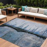 8' X 10' Blue And Charcoal Abstract Washable Indoor Outdoor Area Rug