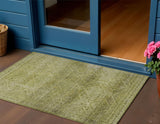 3' X 5' Artichoke Green And Ivory Geometric Washable Indoor Outdoor Area Rug