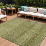 8' X 10' Artichoke Green And Ivory Geometric Washable Indoor Outdoor Area Rug
