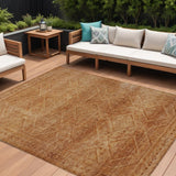 8' X 10' Copper And Ivory Geometric Washable Indoor Outdoor Area Rug