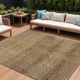 8' X 10' Khaki And Beige Geometric Washable Indoor Outdoor Area Rug