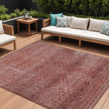 8' X 10' Pink And Ivory Geometric Washable Indoor Outdoor Area Rug