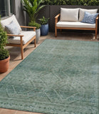 5' X 8' Teal Blue And Ivory Geometric Washable Indoor Outdoor Area Rug