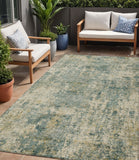 5' X 8' Artichoke Green And Teal Blue Abstract Washable Indoor Outdoor Area Rug
