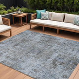 8' X 10' Blue And Taupe Abstract Washable Indoor Outdoor Area Rug